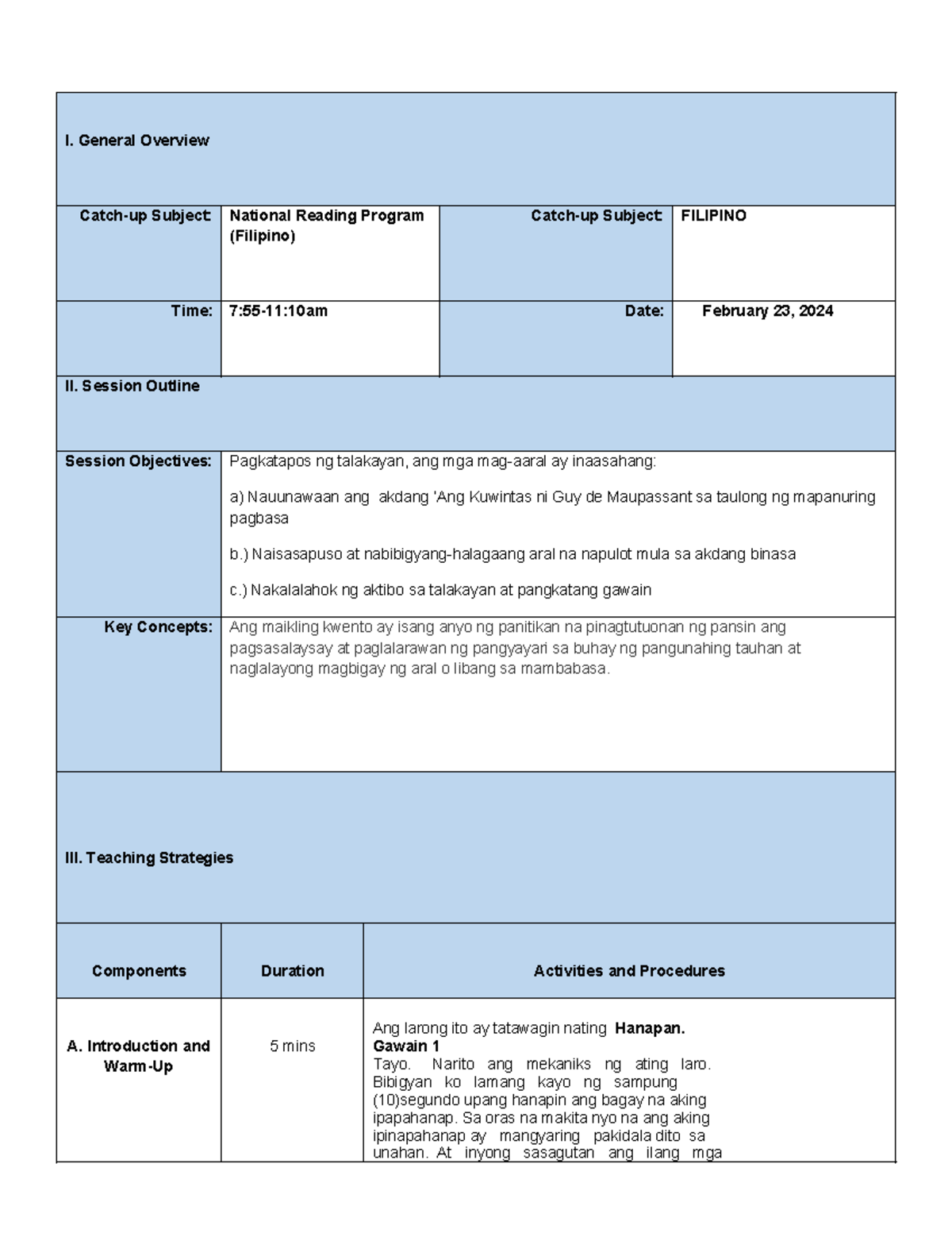 Catchup feb 23 - Reading materials - I. General Overview Catch-up ...