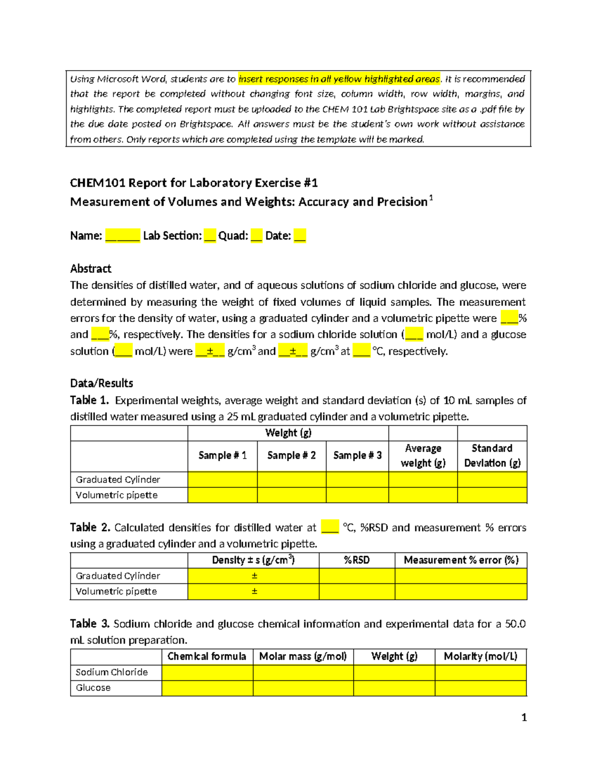 101 Ex1 Template Report 2409 - Using Microsoft Word, students are to ...