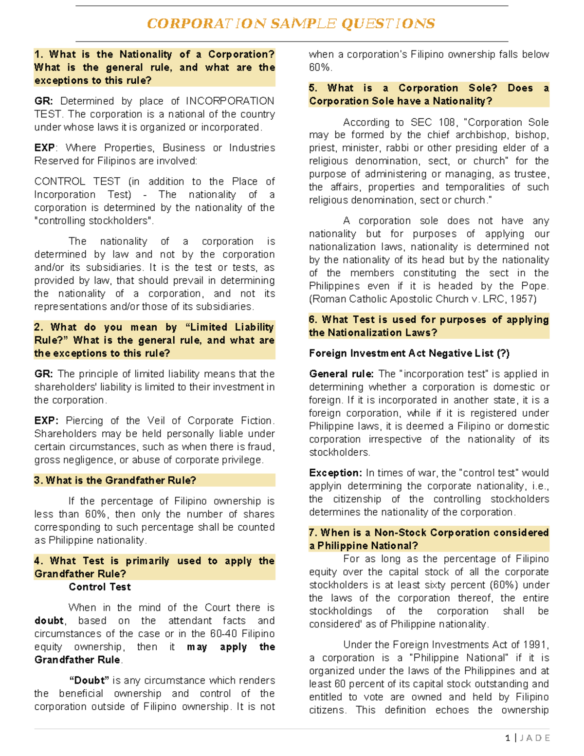 Corporation questions - What is the Nationality of a Corporation? What ...
