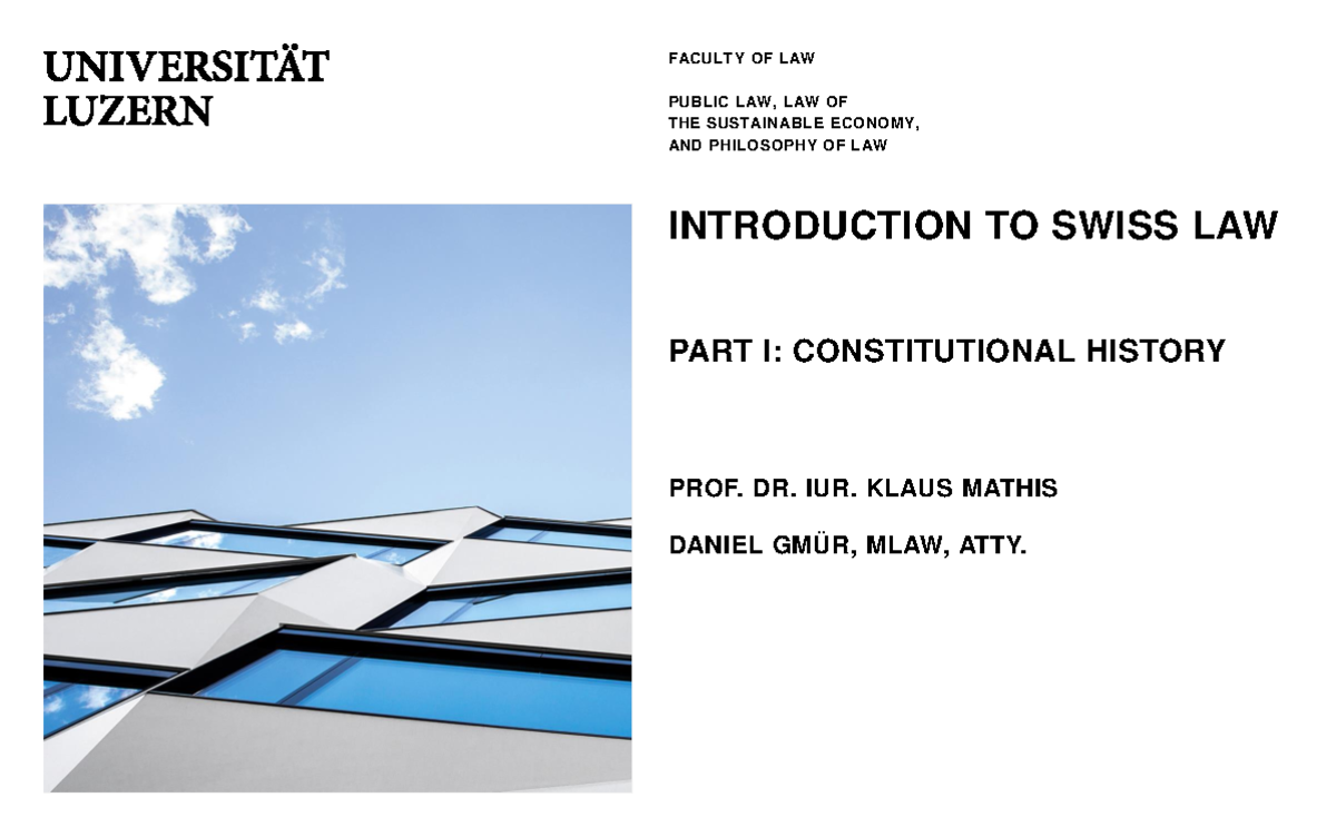 SlidesPartI Introduction to Swiss Law History INTRODUCTION TO SWISS