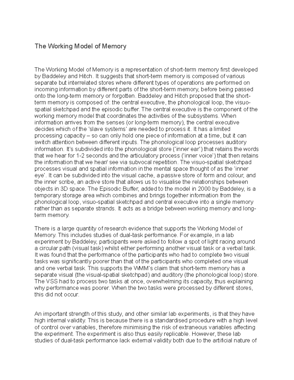 The Working Model of Memory - It suggests that short-term memory is ...