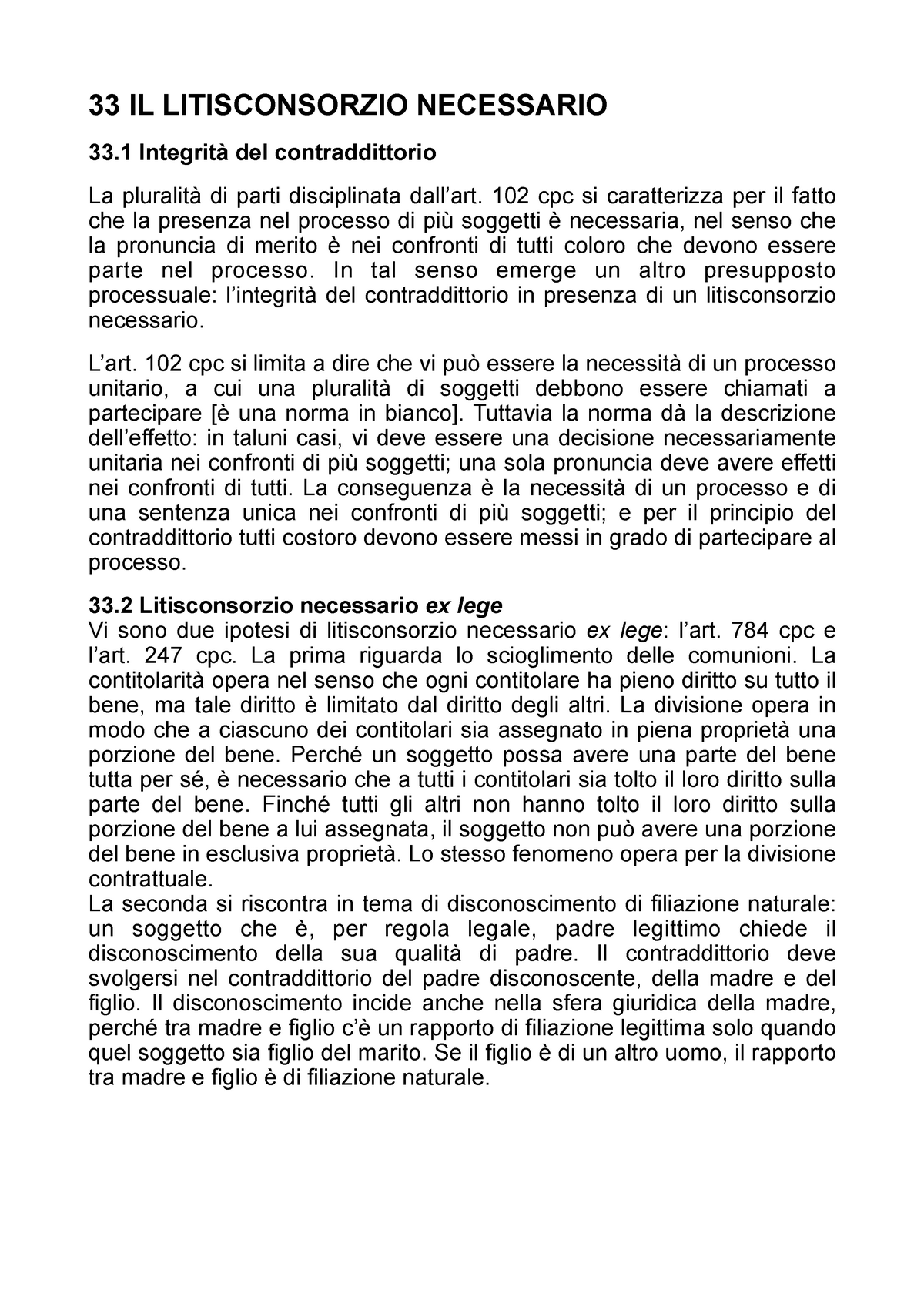 P.C Lit. Necessario (cap - 33 IL LITISCONSORZIO NECESSARIO 33 Del ...