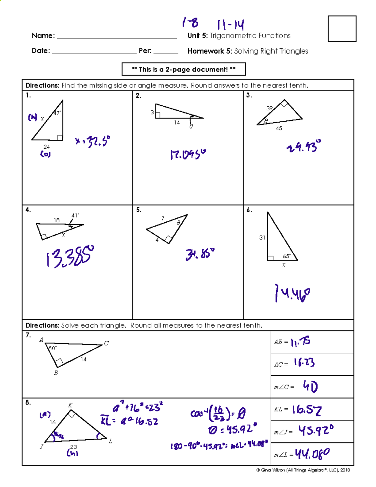 right triangles and trigonometry homework 6