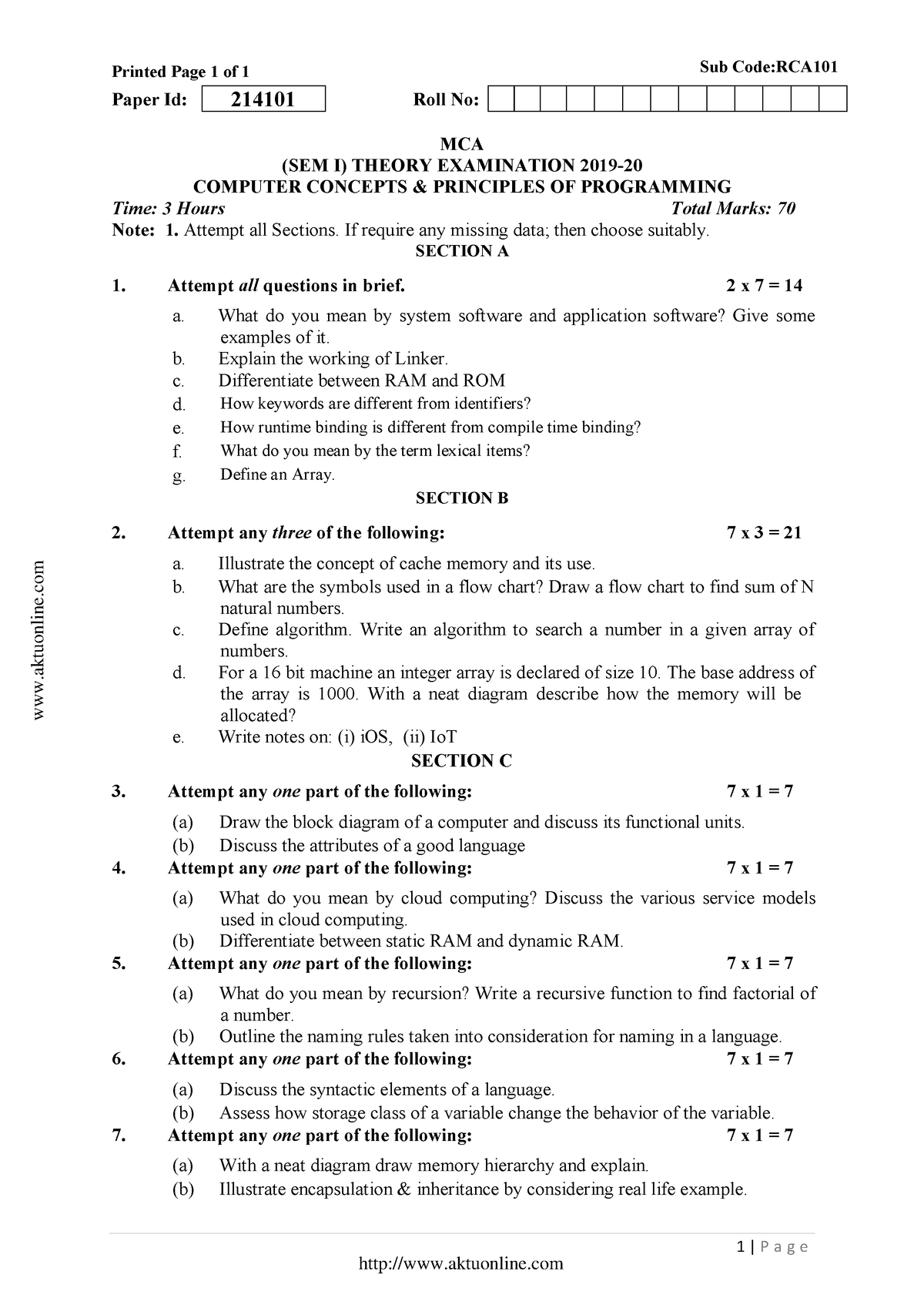 Mca 1 sem computer concepts and principles of programming rca101 2020 ...