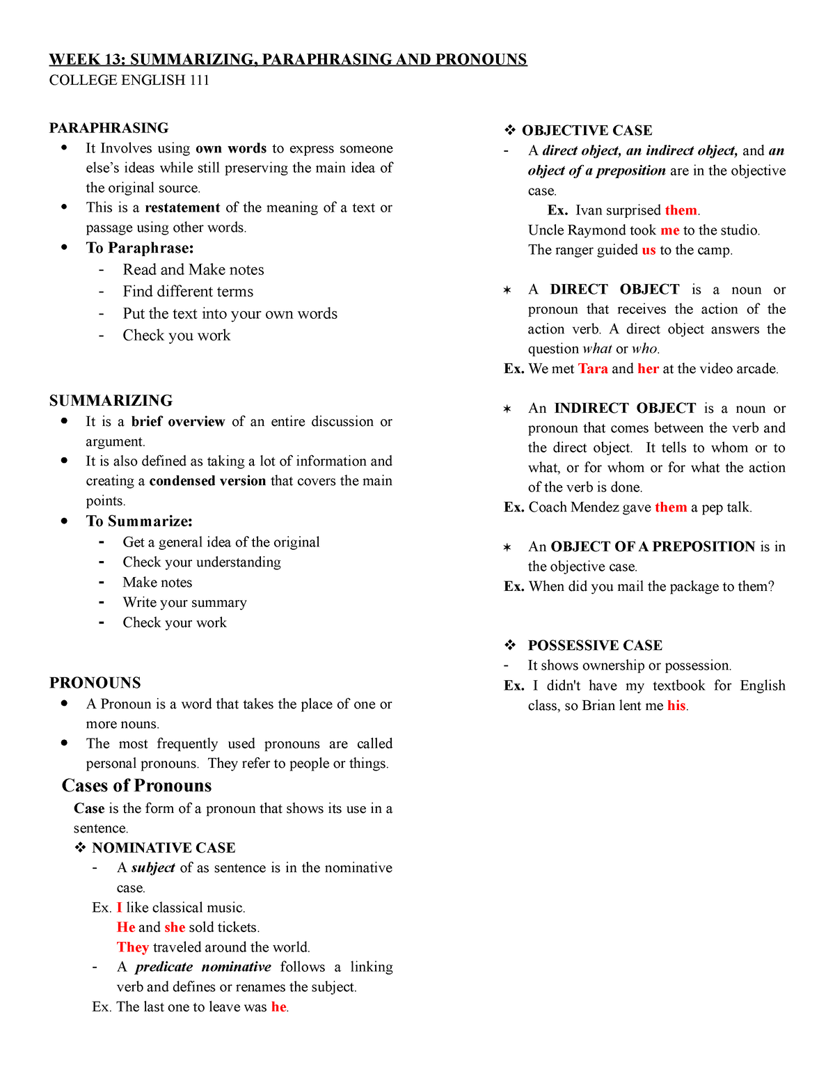 College English Reviewer Finals - WEEK 13: SUMMARIZING, PARAPHRASING ...