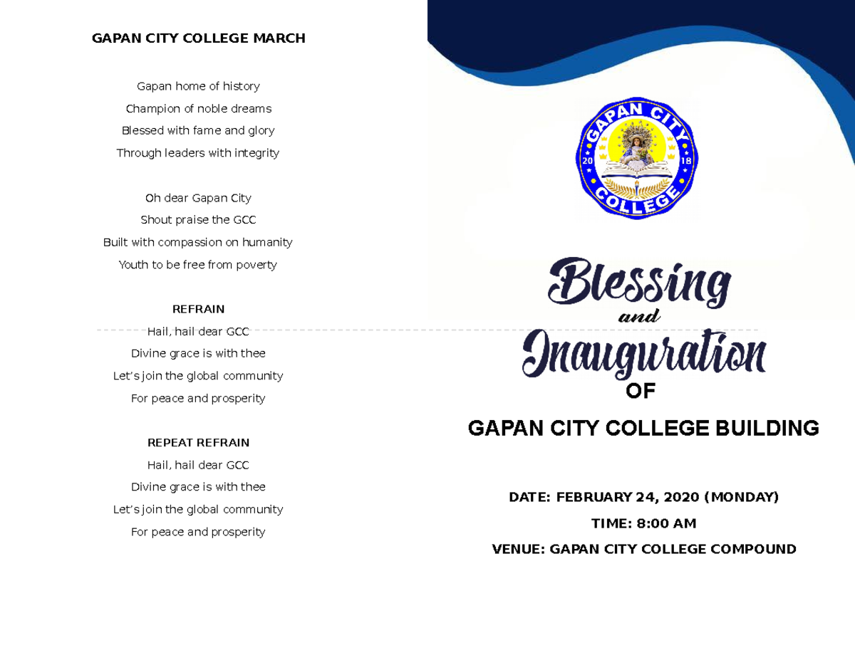 Program Blessing - OF GAPAN CITY COLLEGE BUILDING DATE: FEBRUARY 24 ...