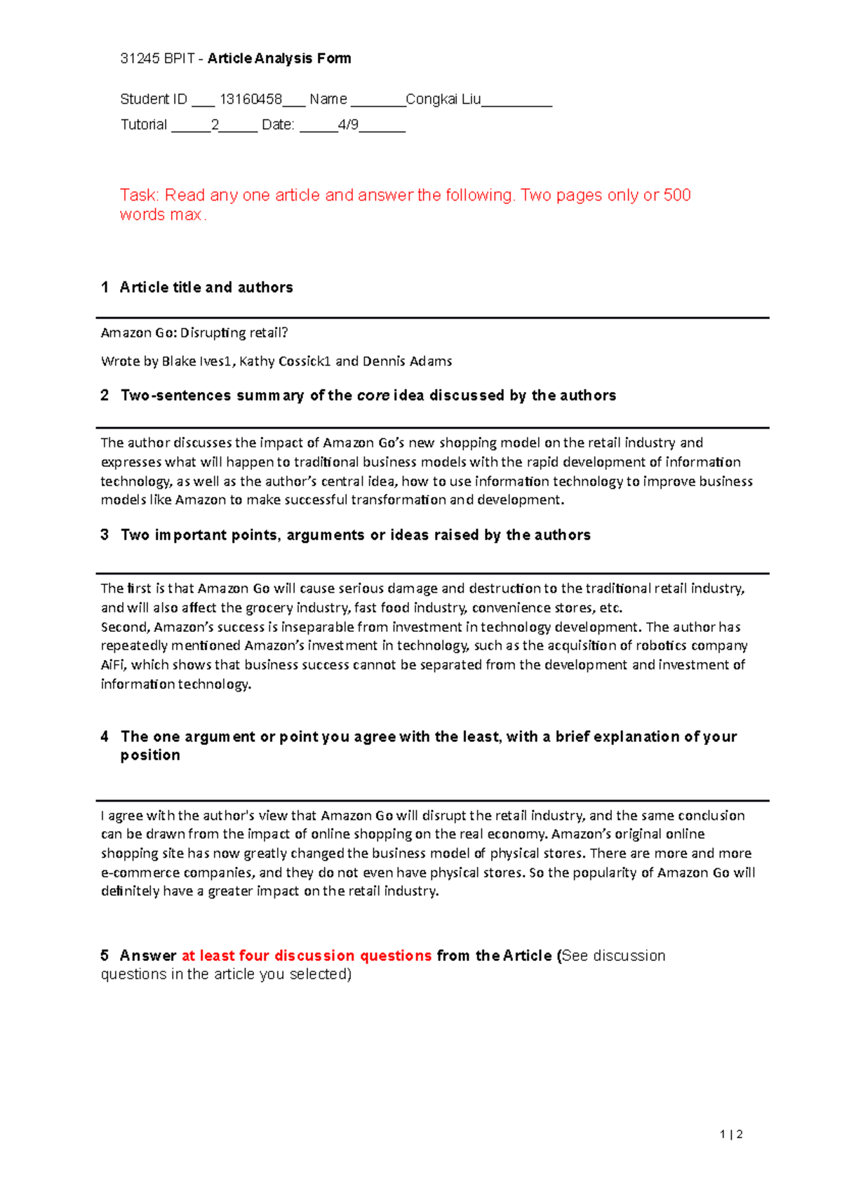 31245 Article Analysis Form Congkai Liu 13160458 - 31245 BPIT - Article ...
