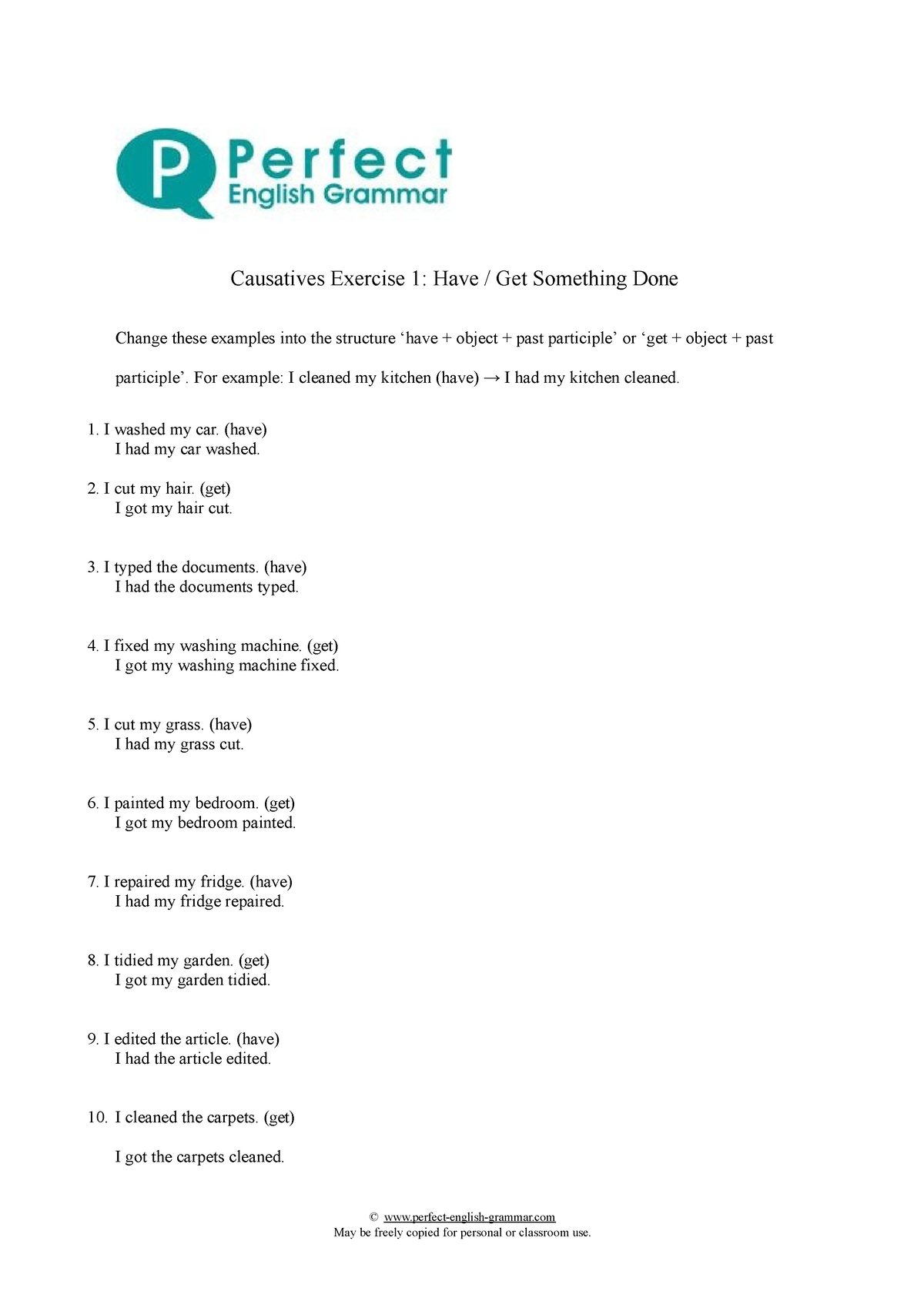 4 Sat 14 Causatives Have Get Ex - Causatives Exercise 1: Have / Get ...