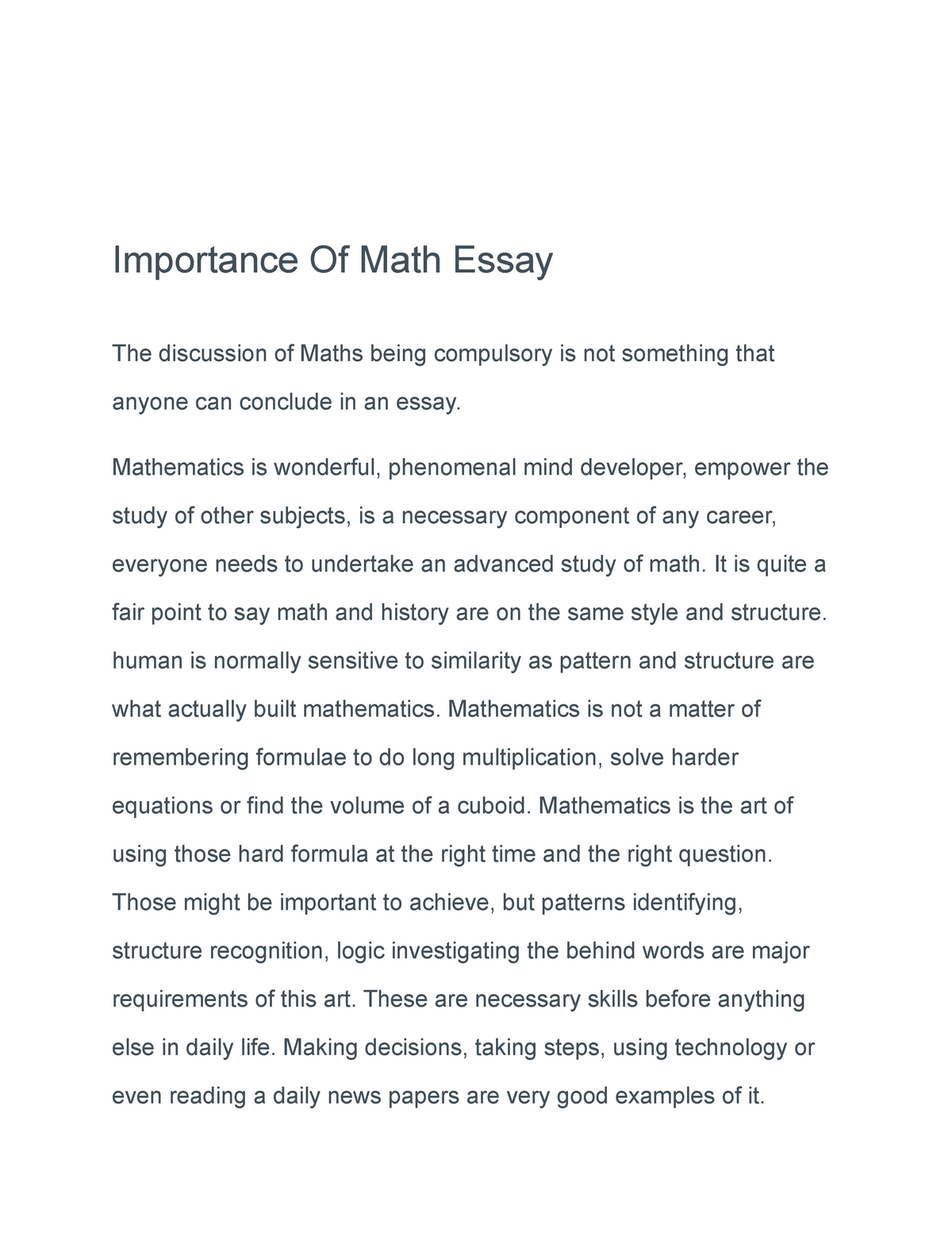 what is mathematics for essay