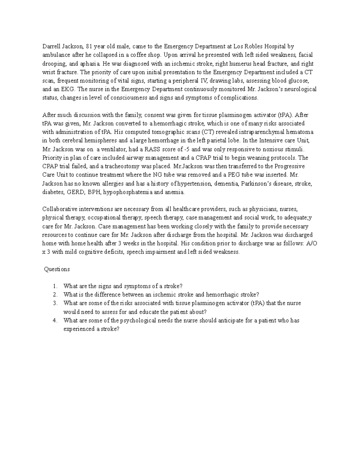 stroke case study essay