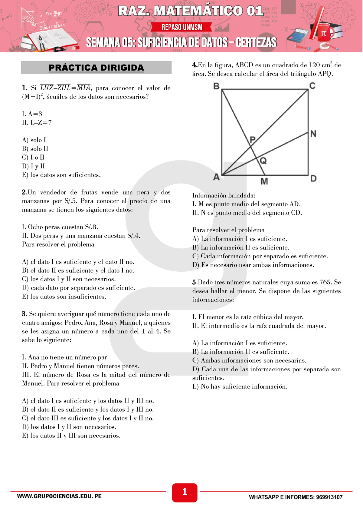 Repaso - Semana 5 (01) - Habilidad Matematica - 1 PRÁCTICA DIRIGIDA Si ...