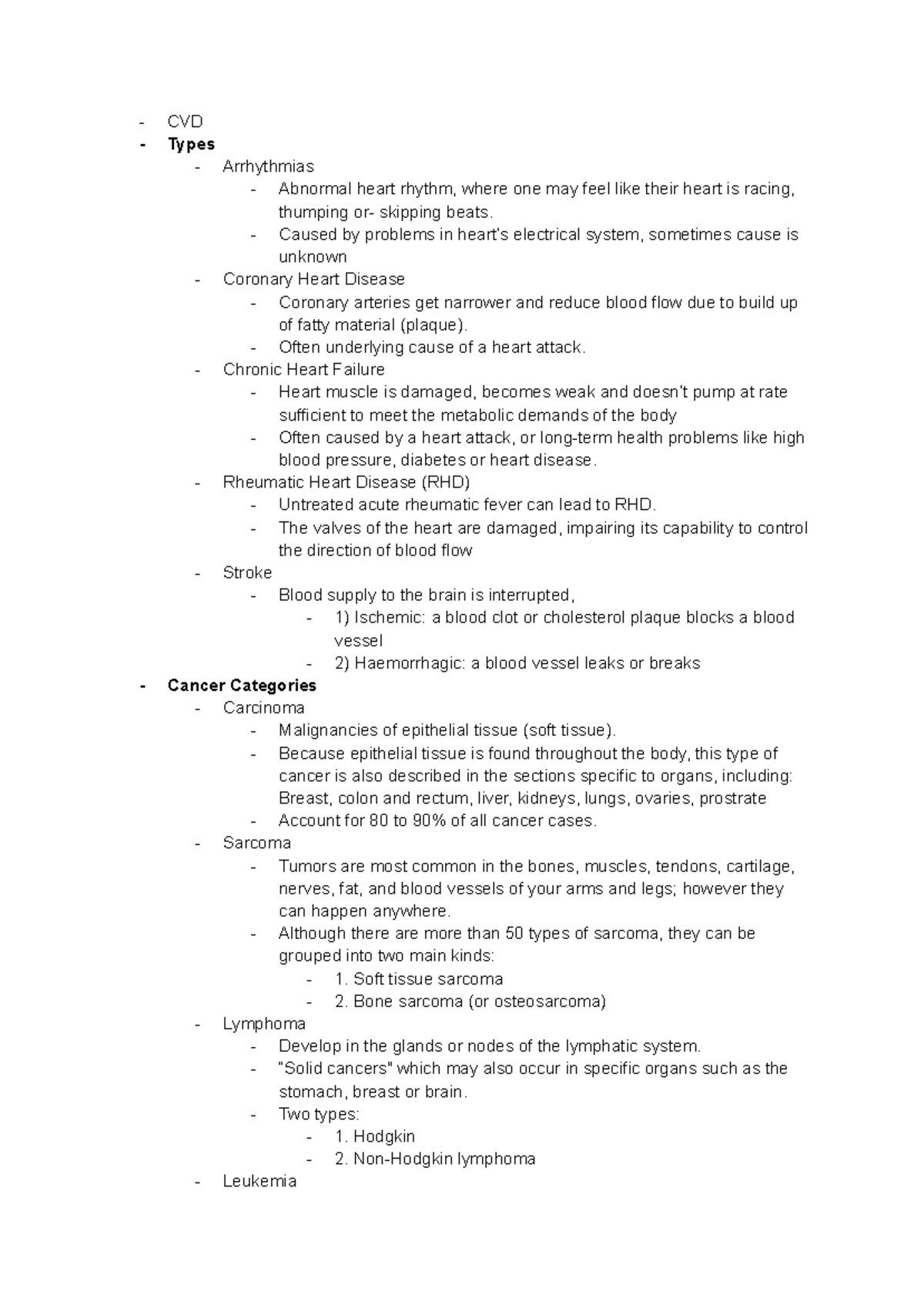 HP Exam Notes - CVD Types Arrhythmias Abnormal heart rhythm, where one ...