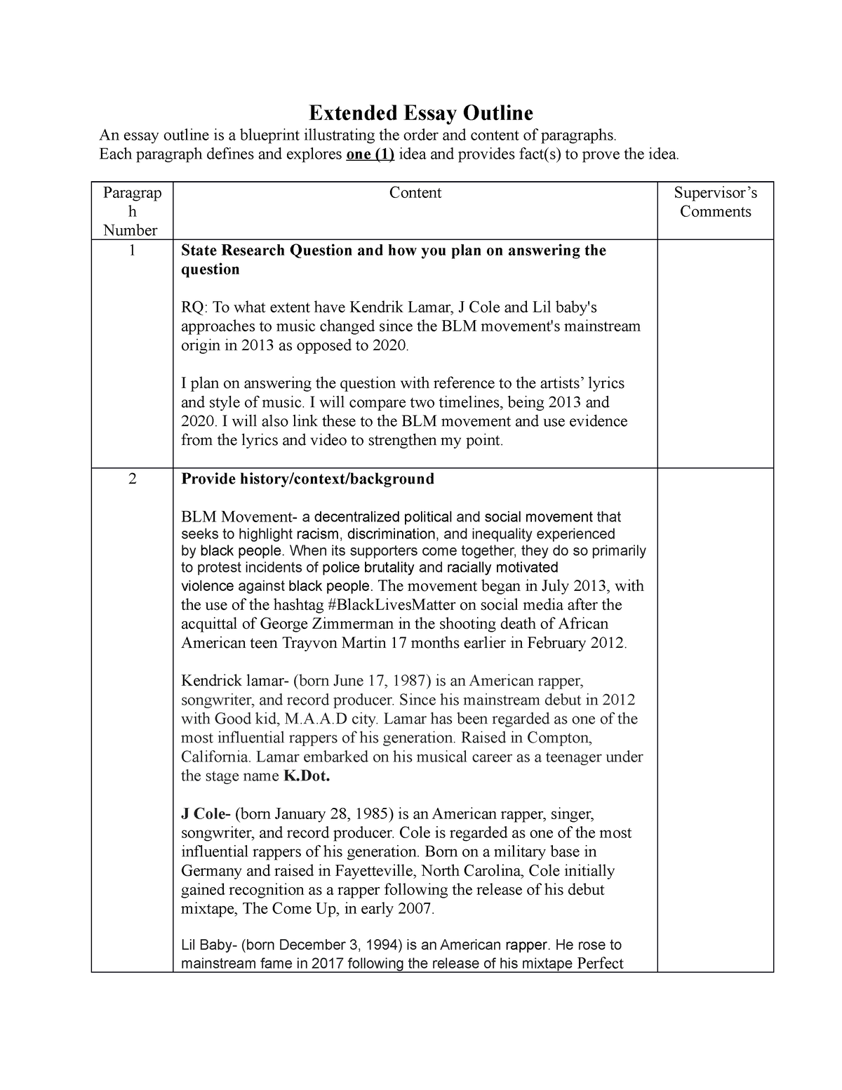 ib english extended essay outline