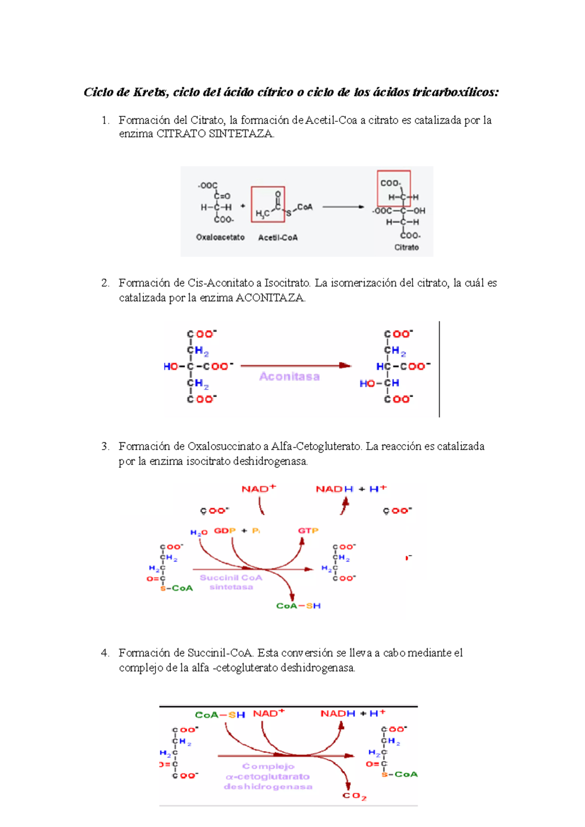 Ciclo de Krebs - Formación de Cis-Aconitato a Isocitrato. La ...
