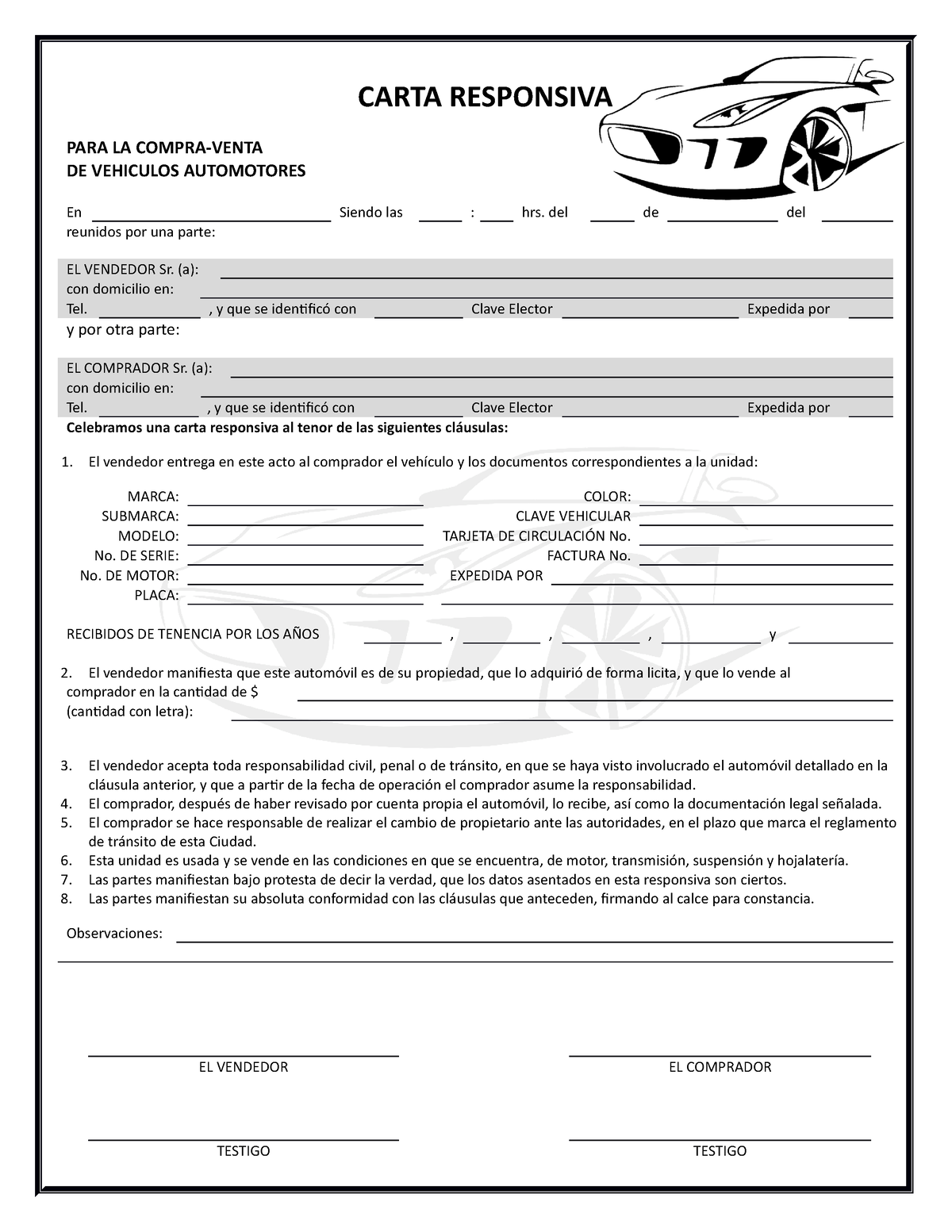 Carta Responsiva 2 - documento 2 - CARTA RESPONSIVA PARA LA COMPRA-VENTA DE  VEHICULOS AUTOMOTORES En - Studocu