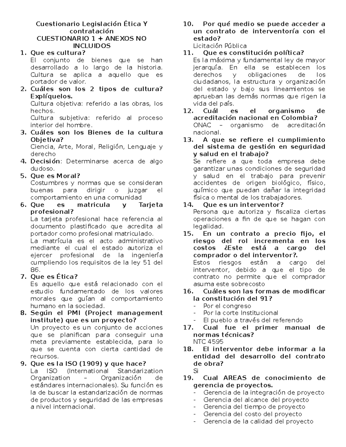 Cuestionario Legislación Ética Y Contratación - Cuestionario ...