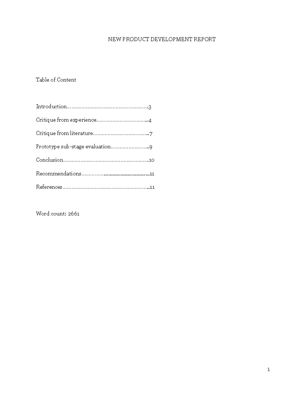 New product development essay - NEW PRODUCT DEVELOPMENT REPORT Table of ...
