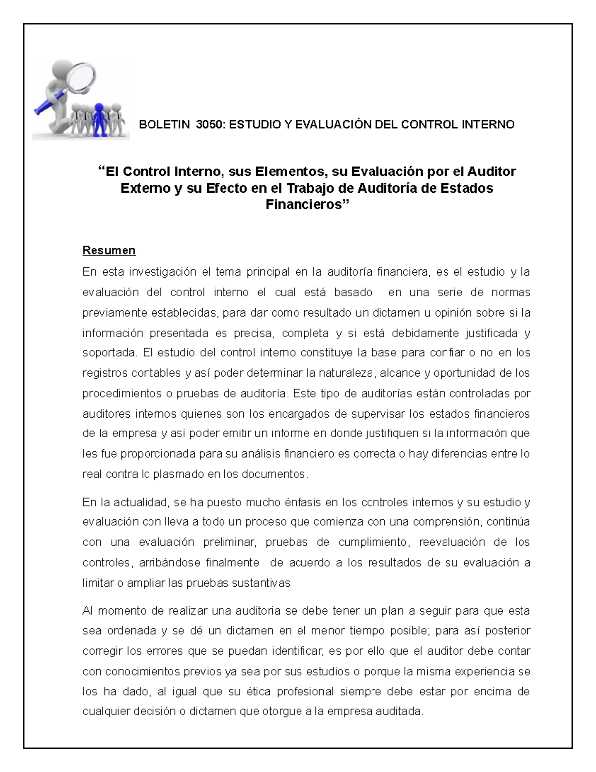 Artìculo 1 Estudio y Evaluaciòn del control Interno - BOLETIN 3050 ...