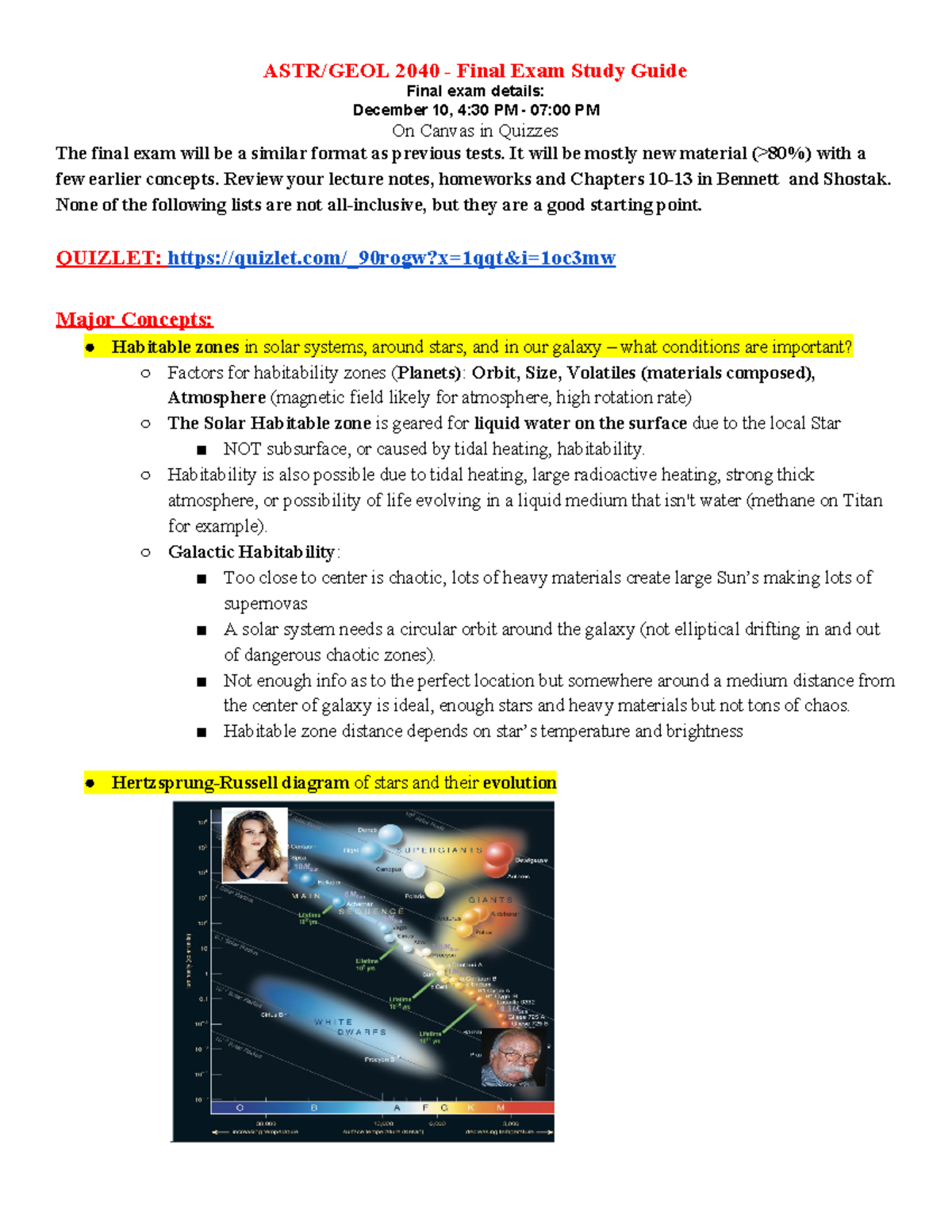 ASTR 2040 Final Review - Lecture Notes 1,2,3,4 - ASTR/GEOL 2040 - Final ...