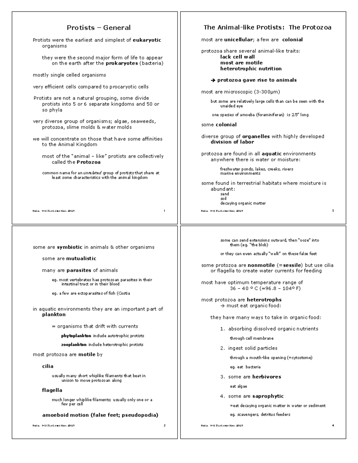 Protists (1413) - Lecture notes 1-3 - Protists - 1413, Ziser Lecture ...