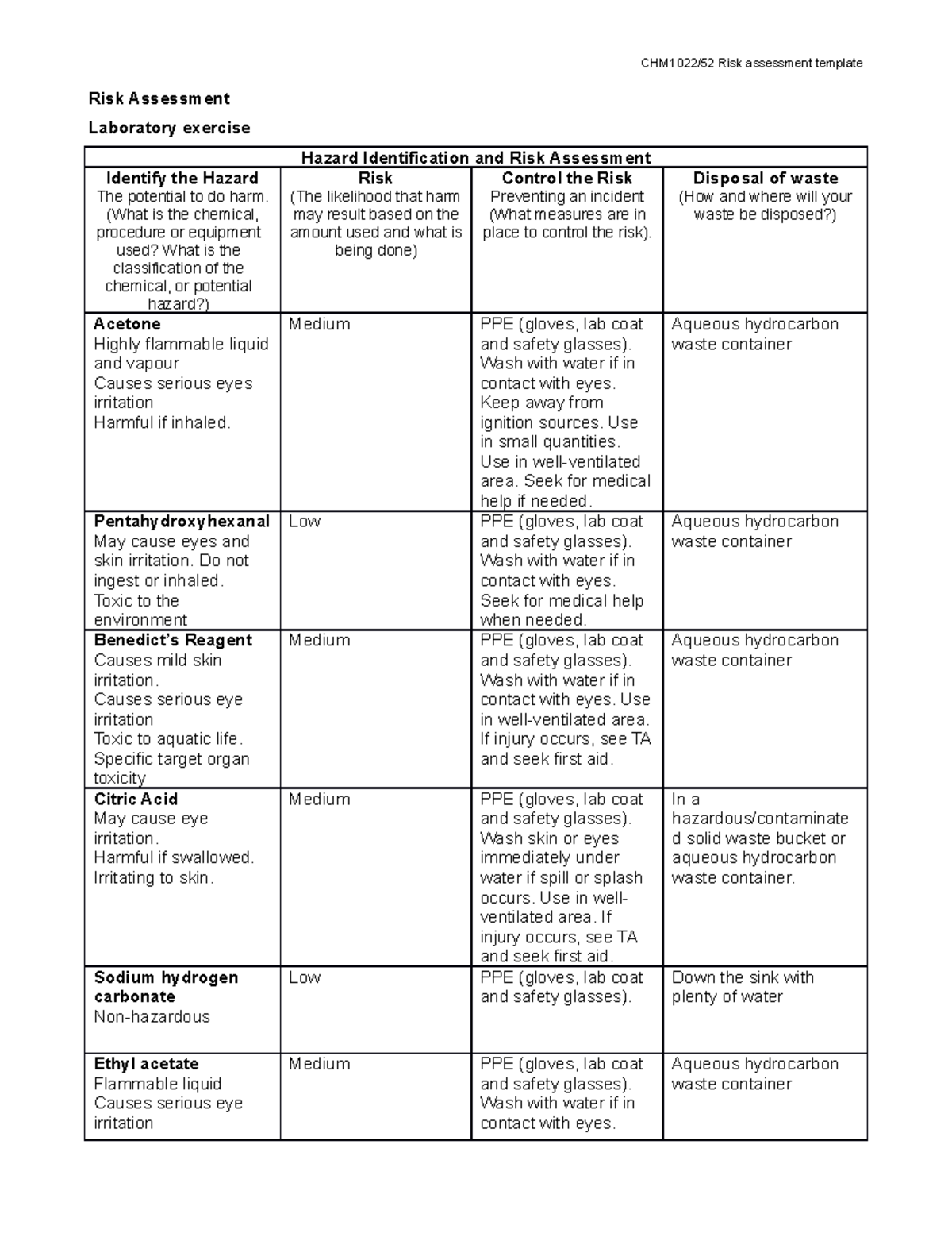 Chm1022 52 2021 Risk Assessment Template Chm1022 52 Risk Assessment Template Risk Assessment