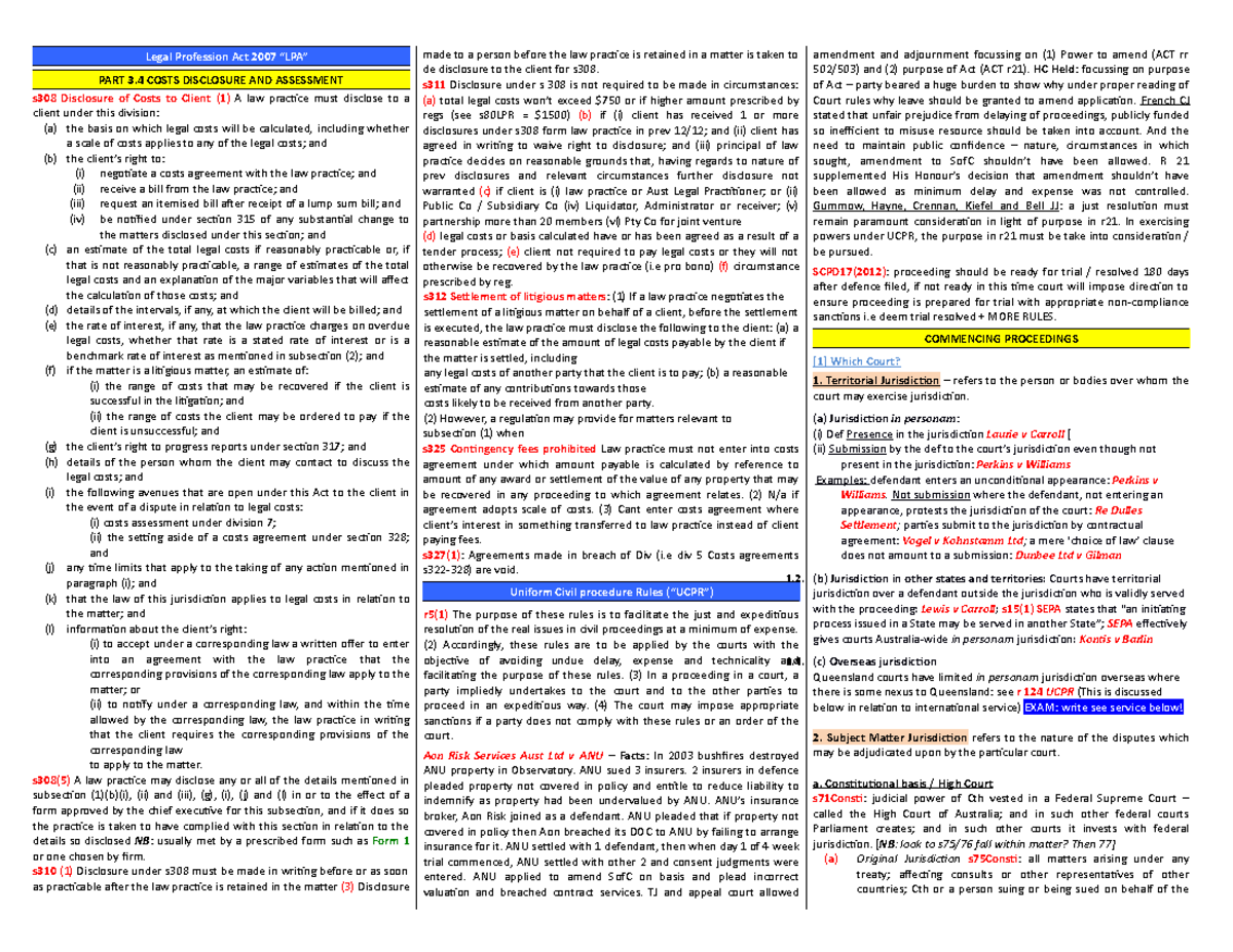 Lecture notes, lecture Legal Profession Act Legal Profession Act 2007