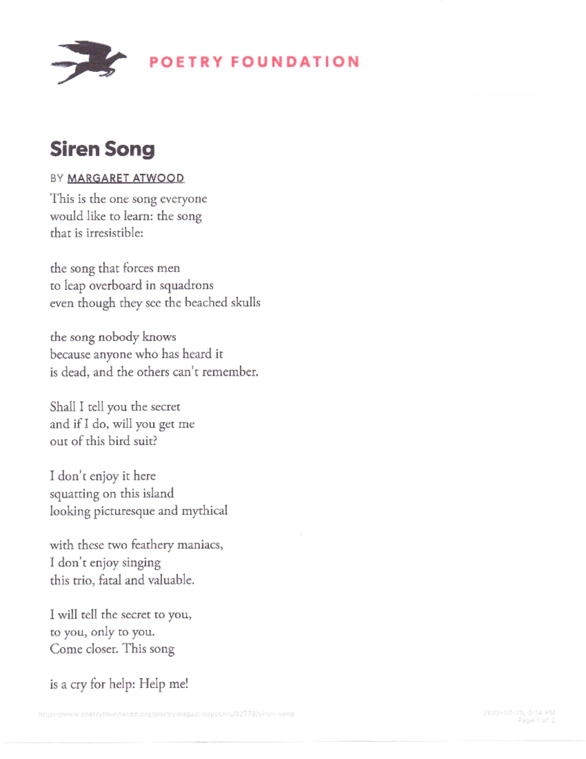 Poem siren song and questions - Studocu