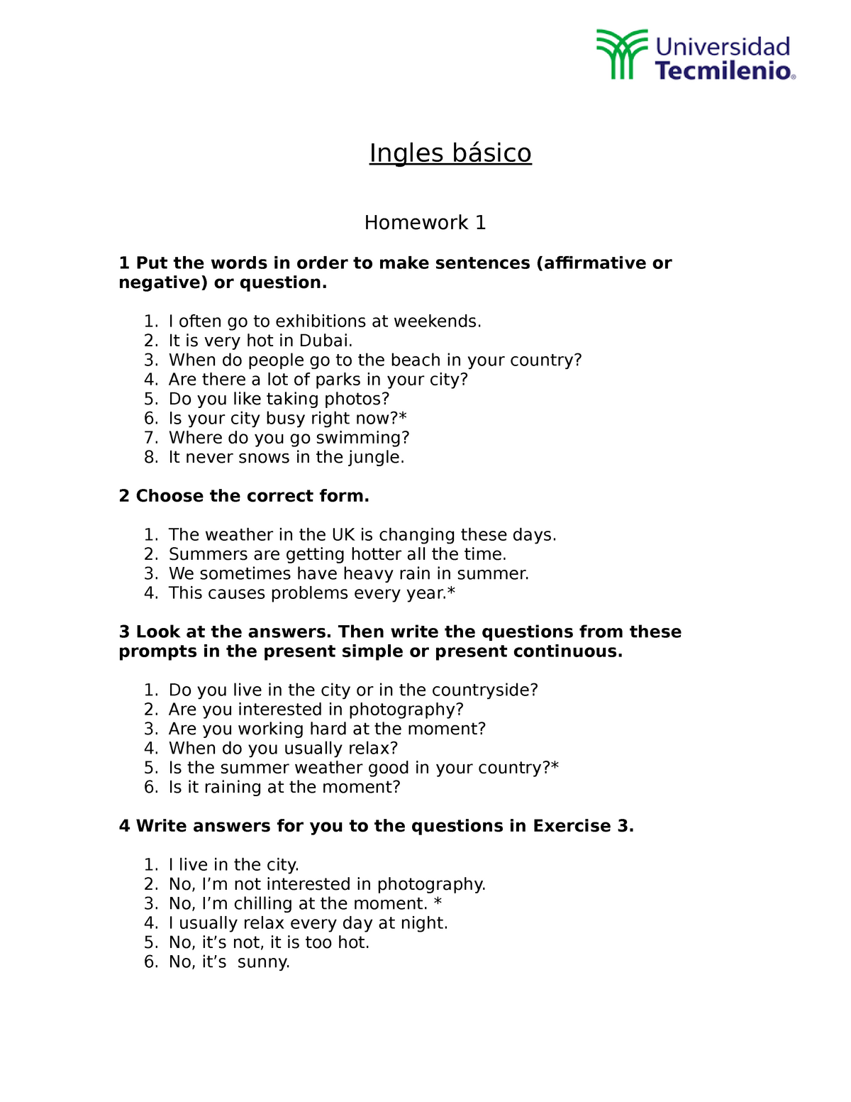 homework working out ingles iv
