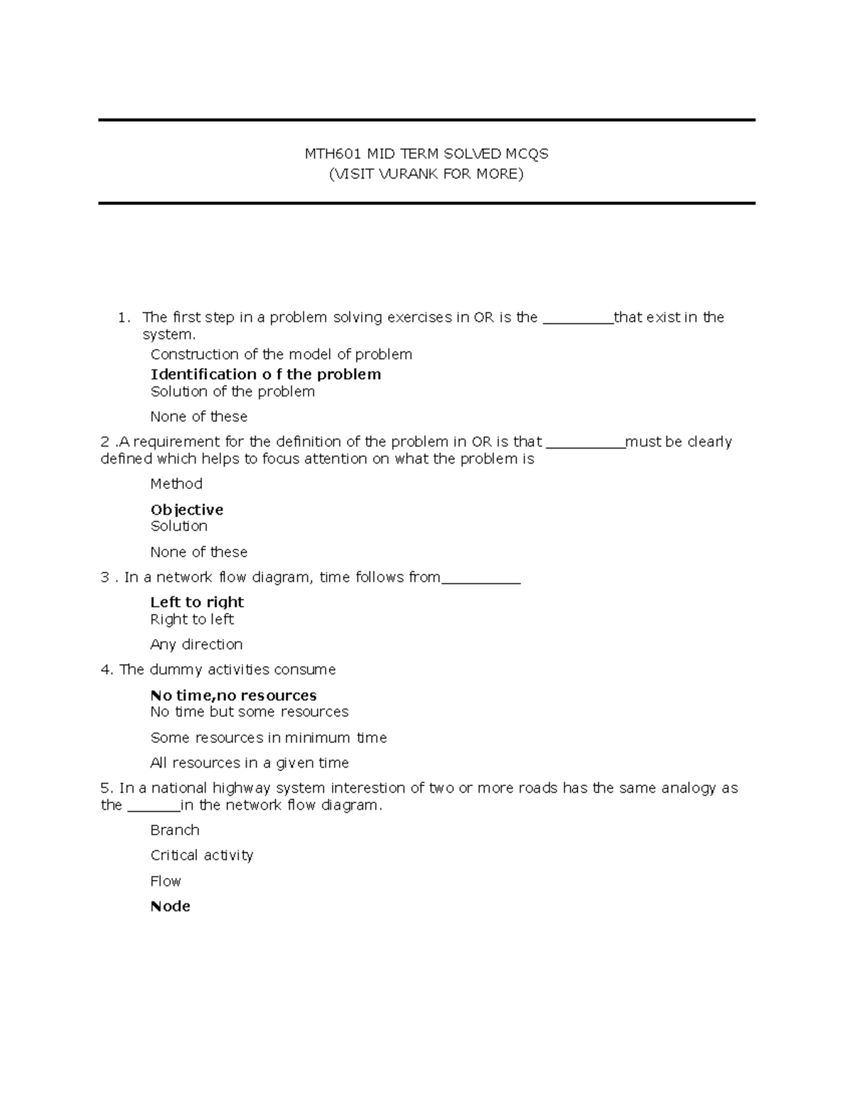 MTH601 MID TERM Solved MCQS Past Downloaded From Vurank - MTH601 MID ...