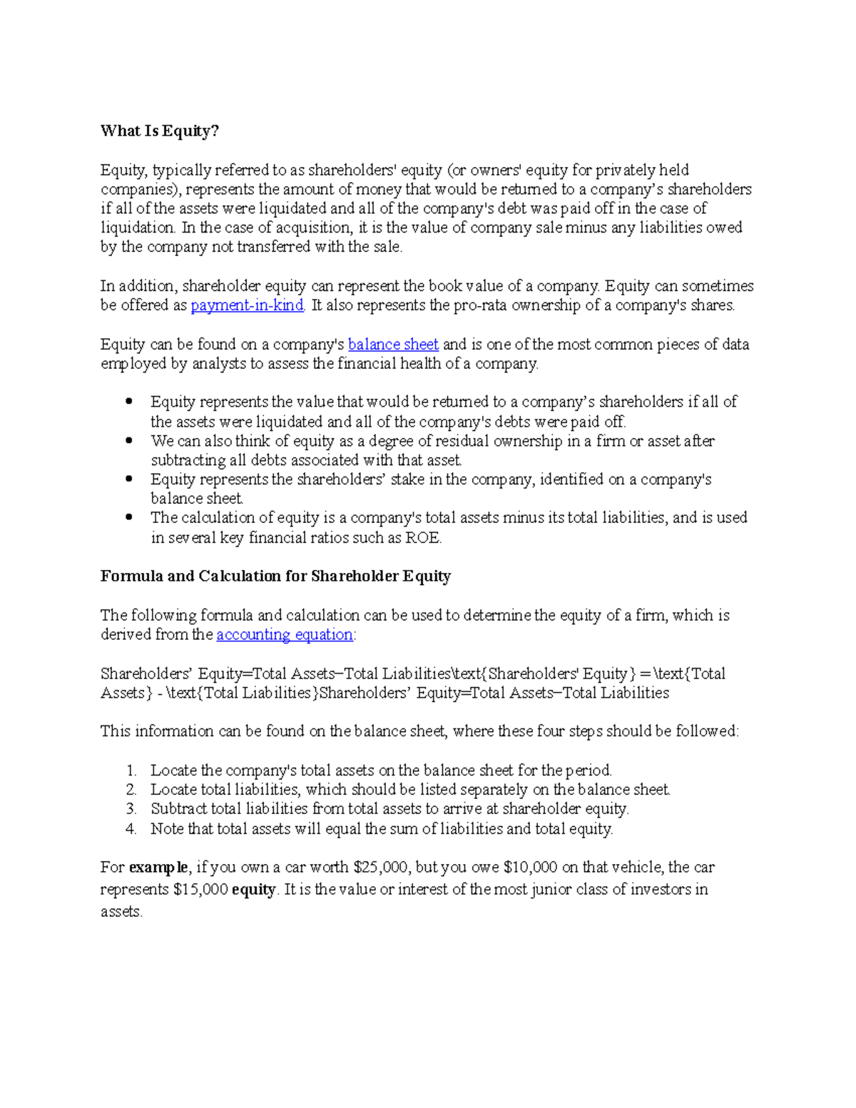 Equity, lease and debt - Lecture notes 3 - What Is Equity? Equity ...