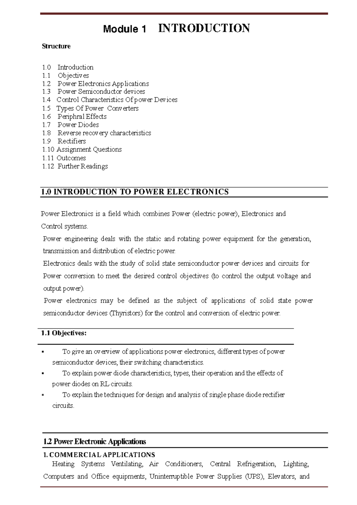 Power Electronics Module1a UNIT1 INTRODUCTION Structure 1