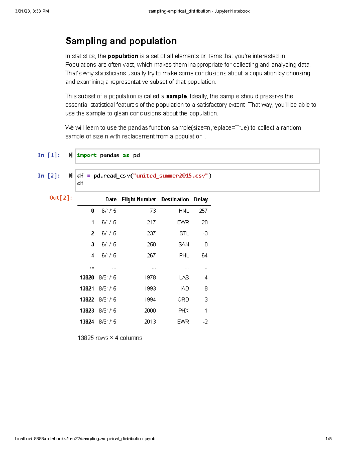 Samplingempirical distribution Jupyter Notebook Sampling and