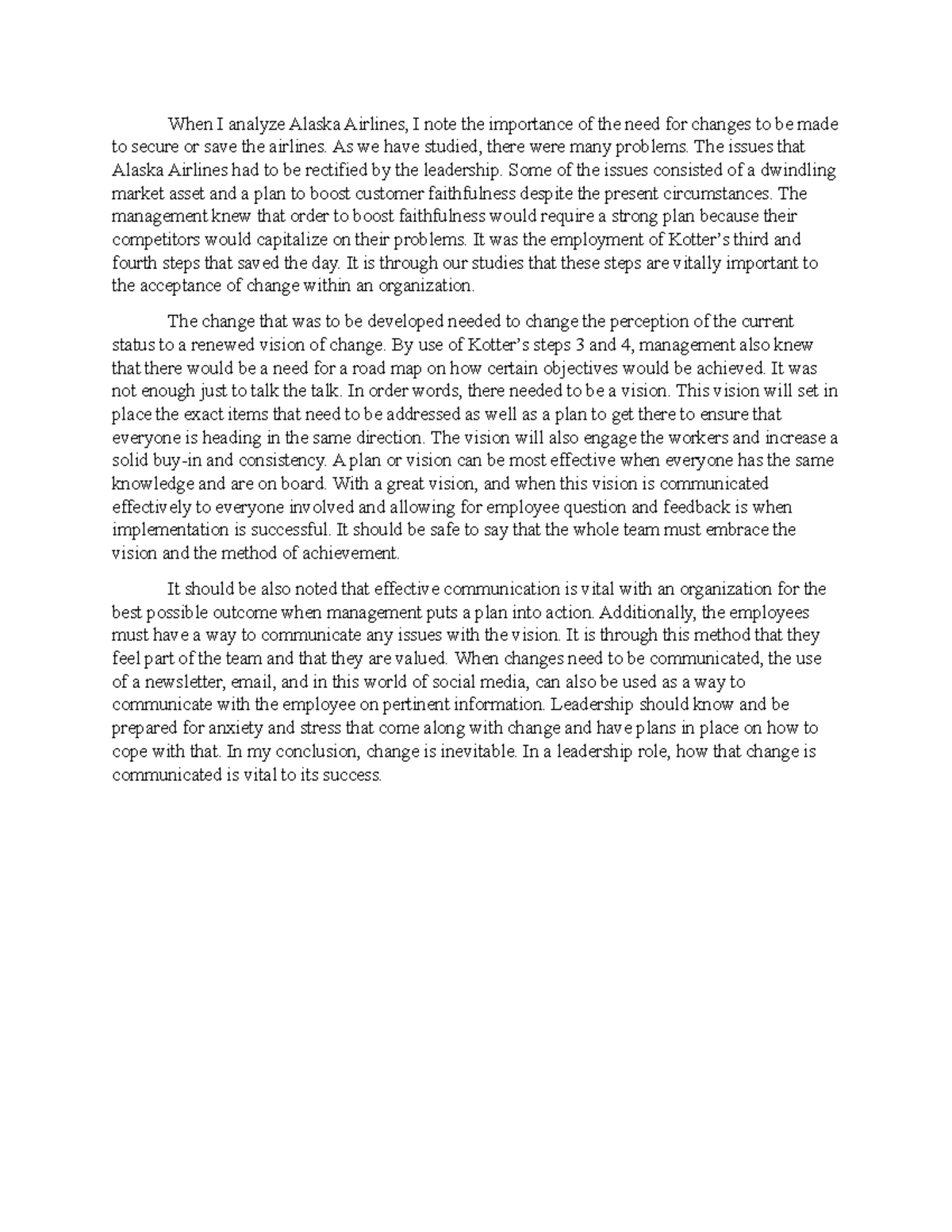 5 - none - When I analyze Alaska Airlines, I note the importance of the ...