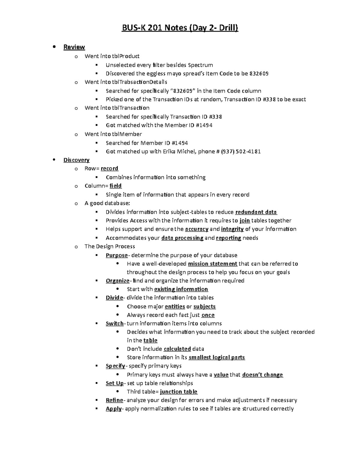 BUS-K 201 Notes (Day 2- Drill) - BUS-K 201 Notes (Day 2- Drill) Review ...