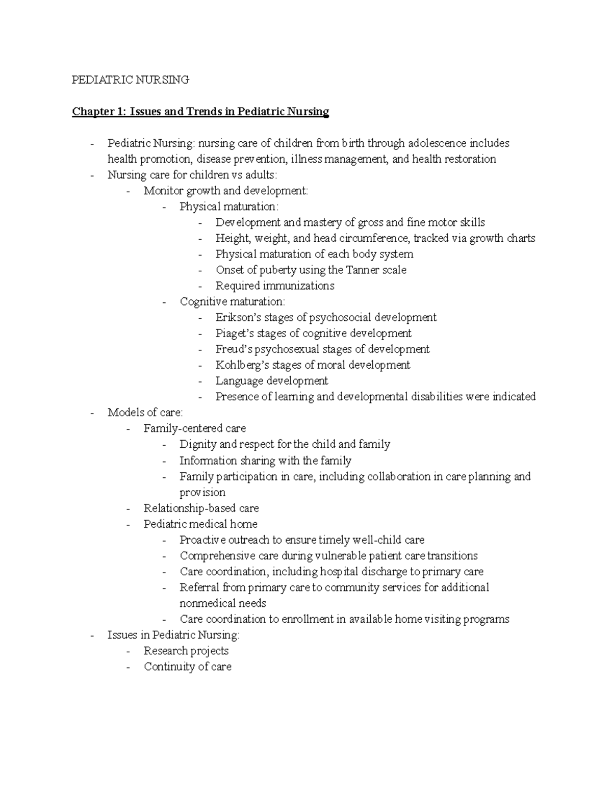 Peds Study Guide 1.docx Copy - PEDIATRIC NURSING Chapter 1: Issues And ...