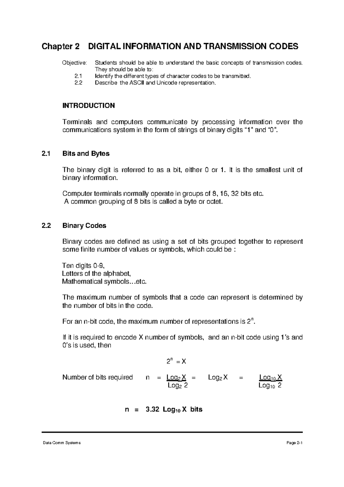 Chap2 (Diginfo & Trxcode) - Chapter 2 DIGITAL INFORMATION AND ...
