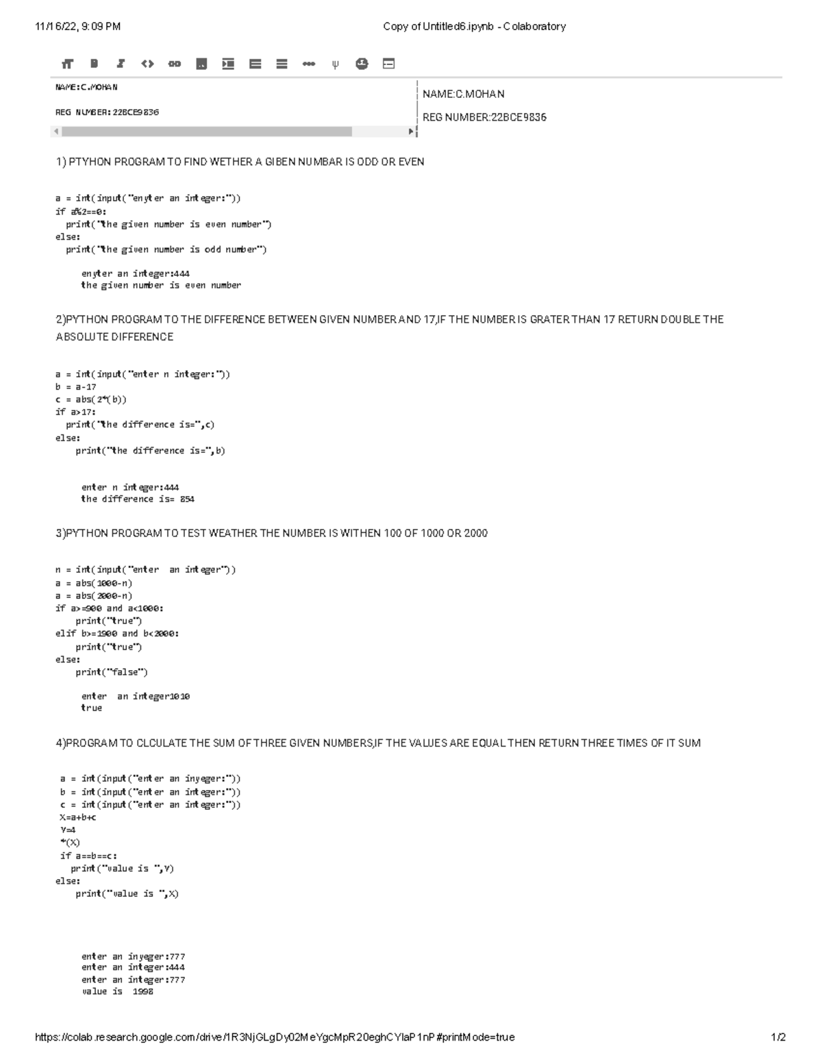 Python week-3 - assignment of phyton - 11/16/22, 9:09 PM Copy of ...