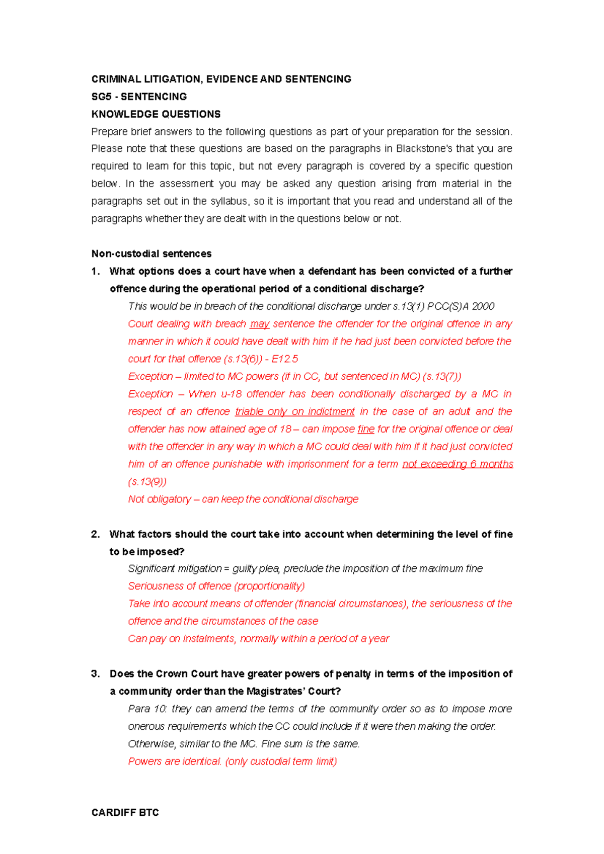 Knowledge questions - Students - CRIMINAL LITIGATION, EVIDENCE AND ...