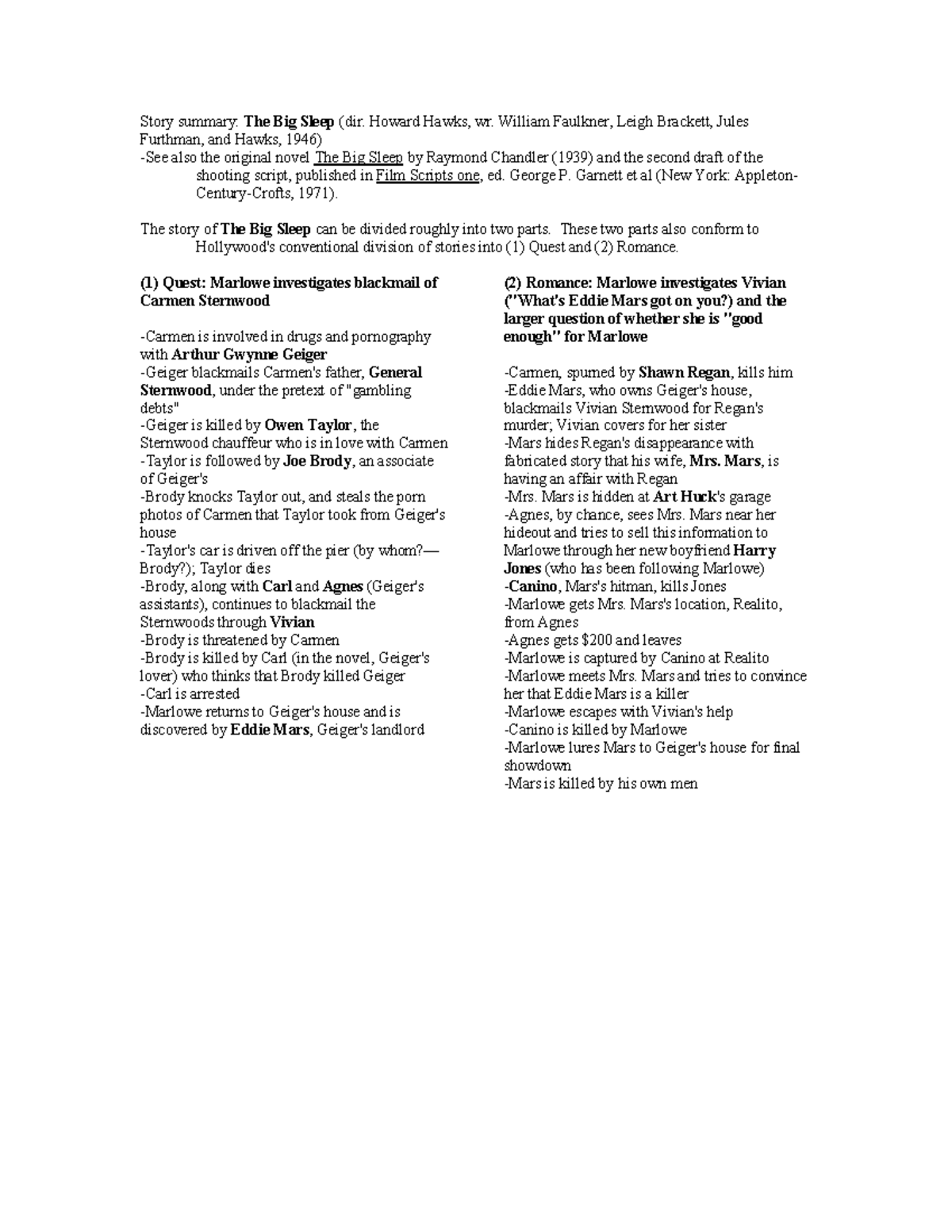 Big Sleep Story summary - Story summary: The Big Sleep (dir. Howard ...