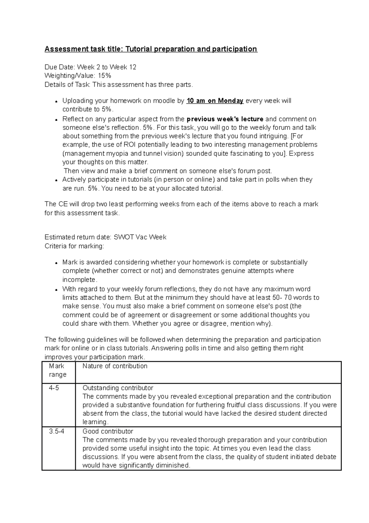 Tutorial Preperation and Participation - Assessment task title ...