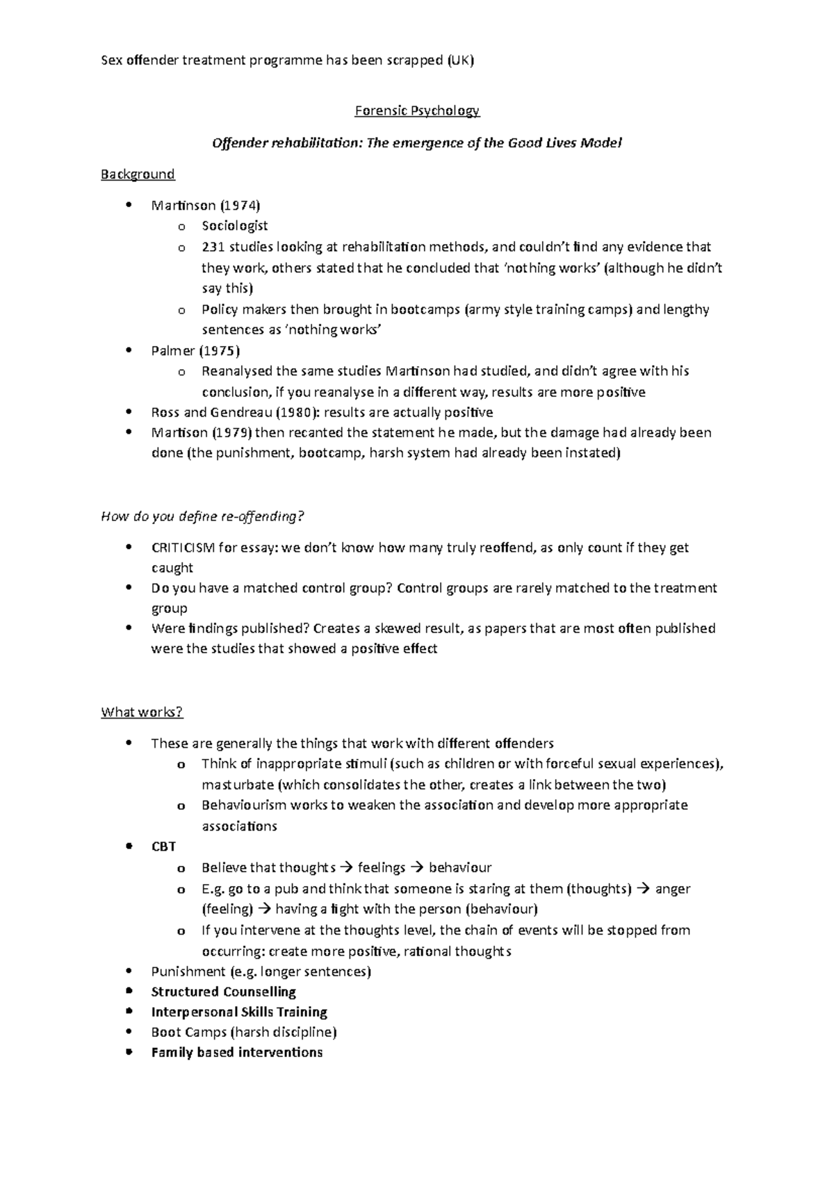 Week 8 Offender Rehabilitation The Emergence Of The Good Lives Model 
