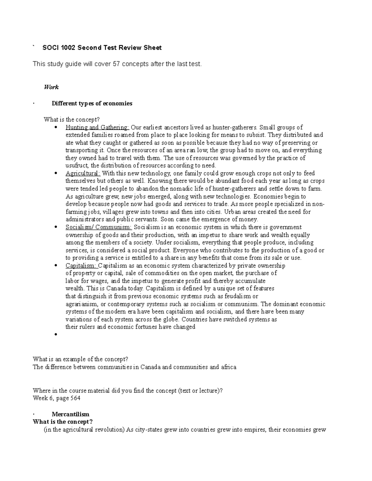 SOCI 1002 Midterm 2 Review Sheet - ` SOCI 1002 Second Test Review Sheet ...