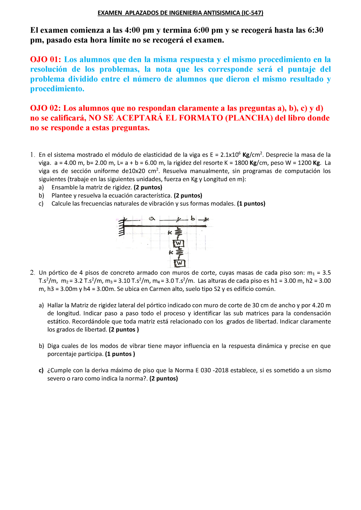 Examen DE Aplazados DE Ingeniería Antisismica 2022 - EXAMEN APLAZADOS ...