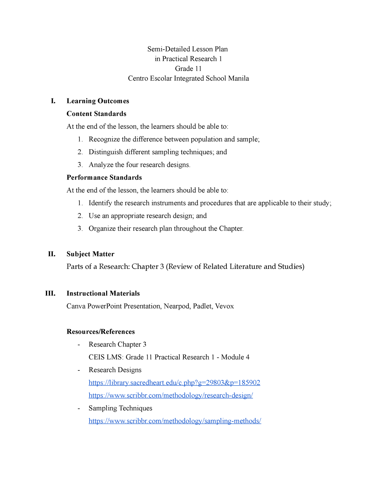 detailed lesson plan in practical research 2