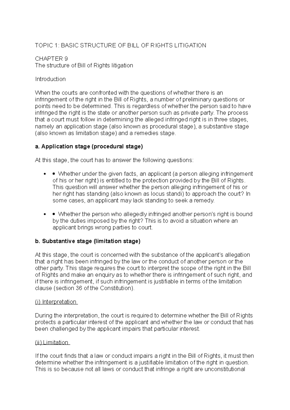 Topic 1 con law - TOPIC 1: BASIC STRUCTURE OF BILL OF RIGHTS LITIGATION ...