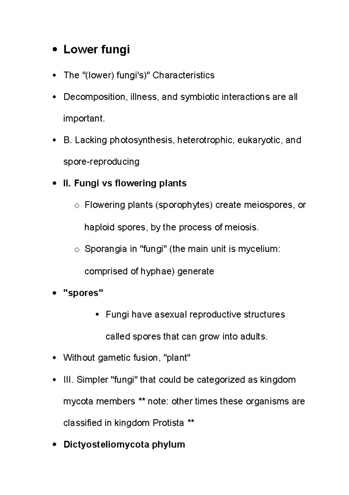 Lower fungi Hetal Patel Lower fungi The "(lower) fungi's)" Characteristics Studocu
