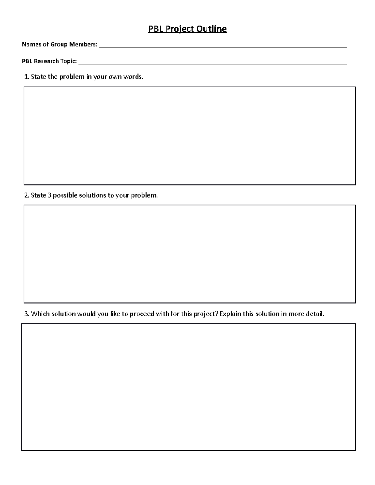 PBL Project Outline - PBL Project Outline Names of Group Members: - Studocu