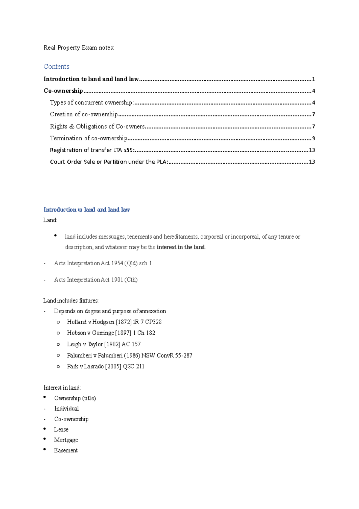 Real Property Exam Notes - Real Property Exam Notes: Contents ...