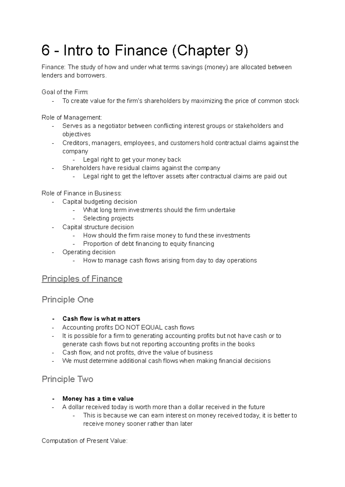 Mos 1023 Accounting and finance Final Exam notes - 6 - Intro to Finance ...