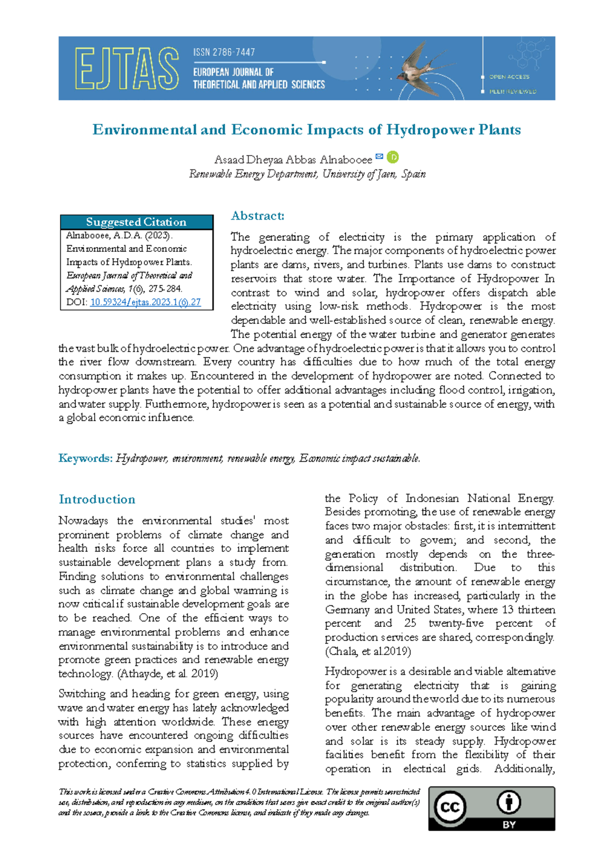 Environmental and Economic Impacts of Hydropower P - This work is ...